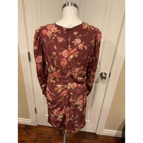 ZIMMERMANN Unbridled Floral Print Crepe Ruched Draped Long Sleeve Dress, Size 3 - Picture 7 of 8